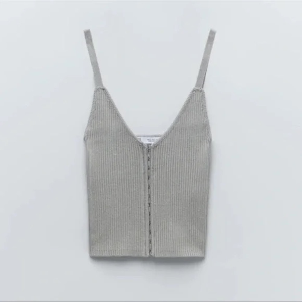 Zara Gray Ribbed Knit Tank Corset Top